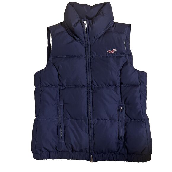 Hollister Down Vest Quilted Womens Two Way Zip Front Navy Blue S - Picture 1 of 9